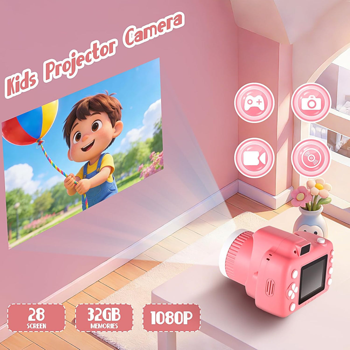Kids Digital Camera with Video Games, Digital Camera for Kids Fhd 1080P.