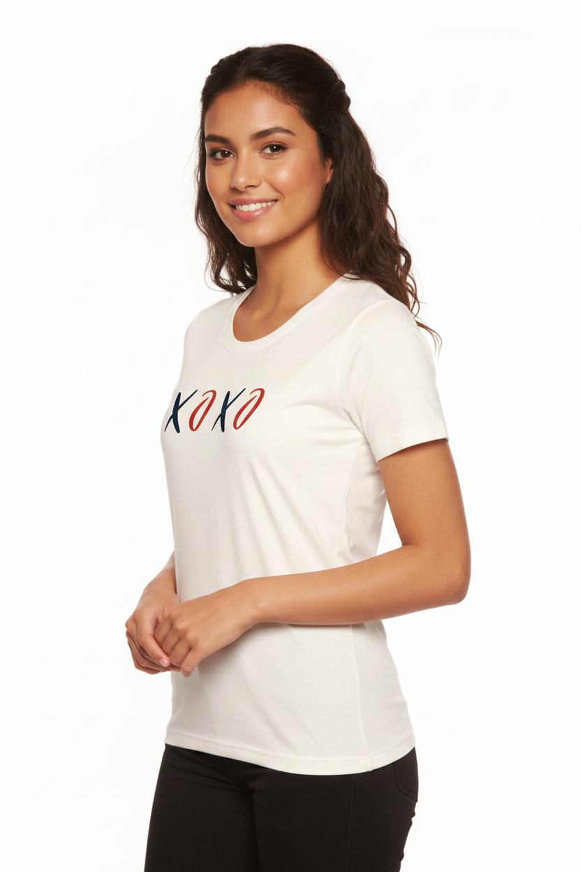 XOXO Women's Bamboo Sleeve Scoop Neck Graphic T-Shirt