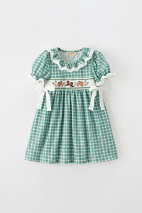 Western Plaid Horse Embroidered Girl Dress