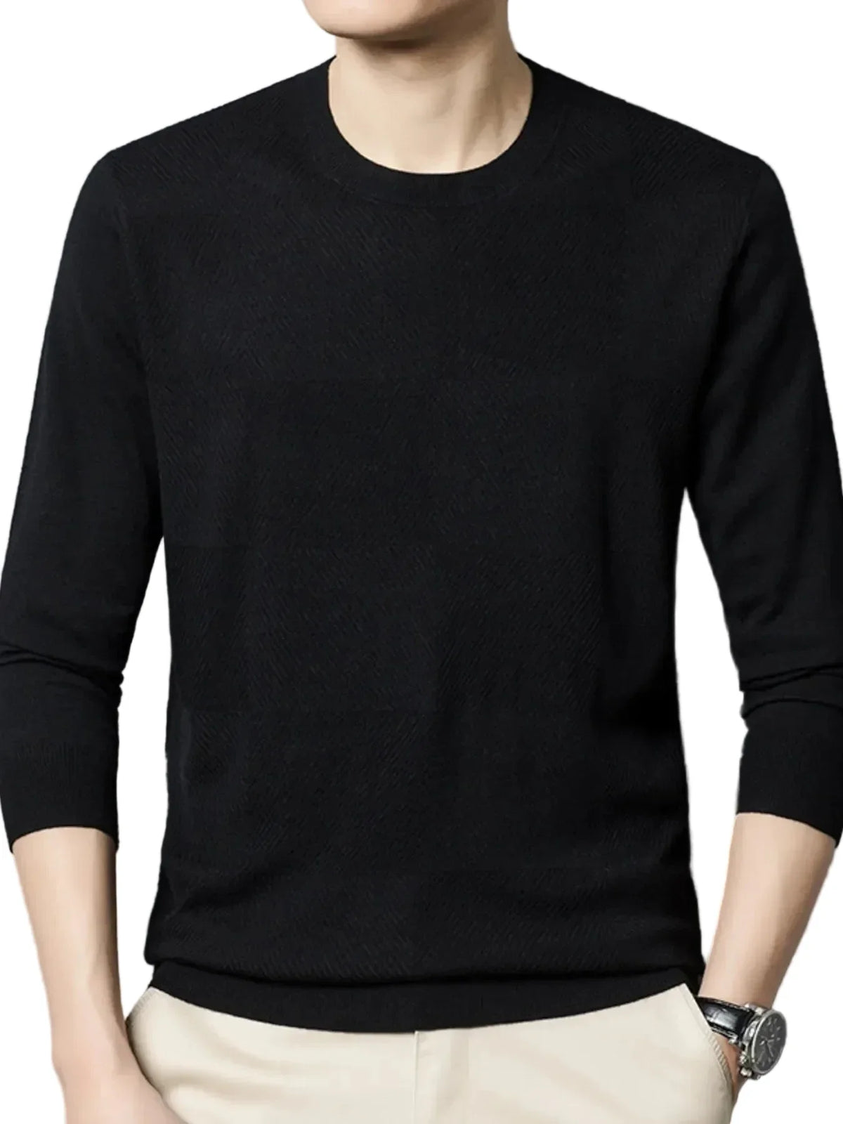 Men's Plus Size Round Neck Long Sleeve Sweater