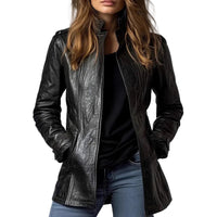 Cardigan Leather Coat with Pockets