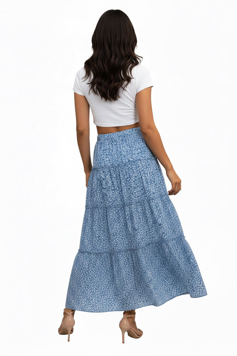 High Waist Pleated Ruffle Flowy Long Skirts