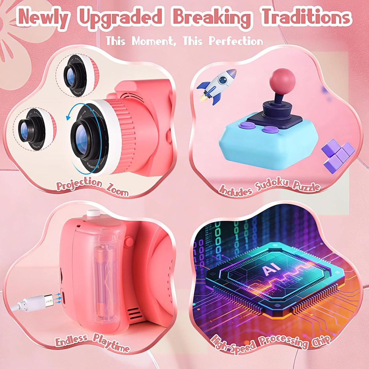 Kids Digital Camera with Video Games, Digital Camera for Kids Fhd 1080P.