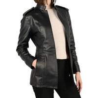 Cardigan Leather Coat with Pockets