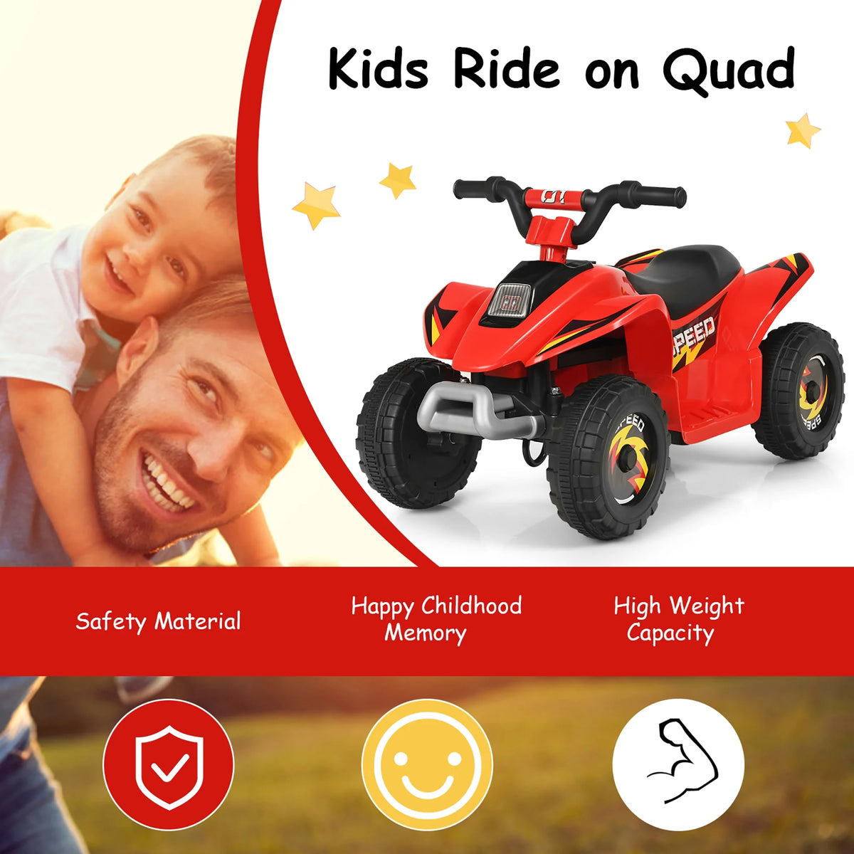 Costway 6V Kids Electric Quad ATV 4 Wheels Ride on Toy Toddlers Forward & Reverse Red
