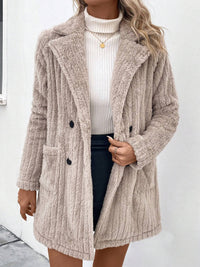 Fuzzy Button Up  Coat with Pocket