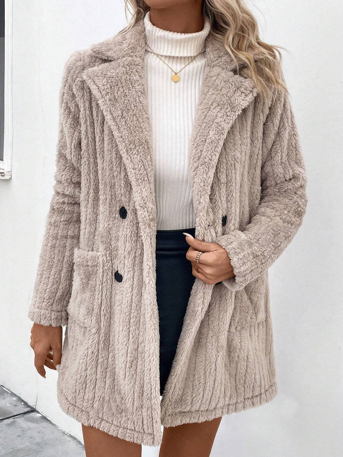 Fuzzy Button Up  Coat with Pocket