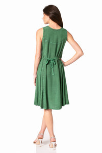 Floral Embroidered Sleeveless Button Up Rayon Dress