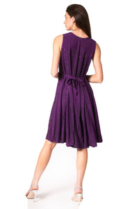 Floral Embroidered Sleeveless Button Up Rayon Dress
