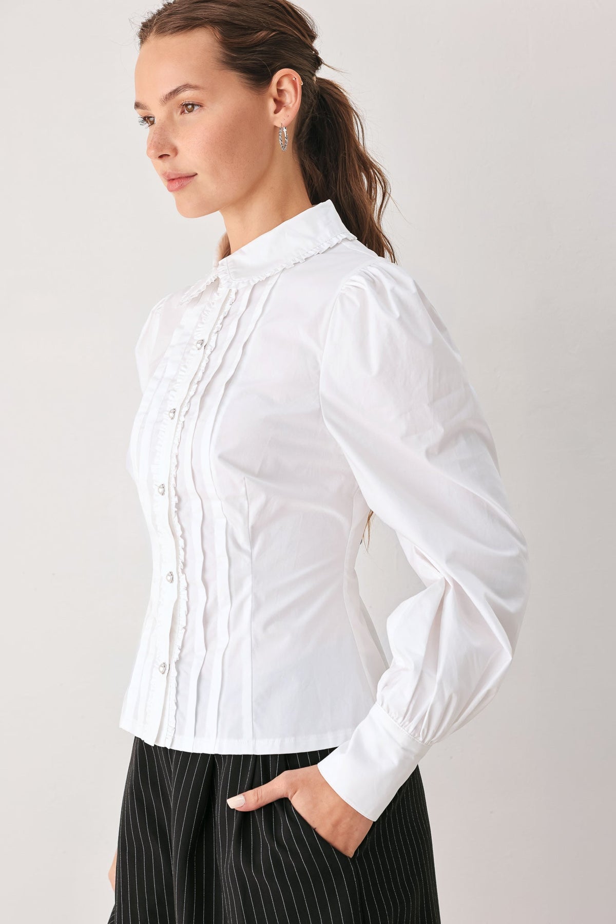 LONG-SLEEVE WOVEN TOP