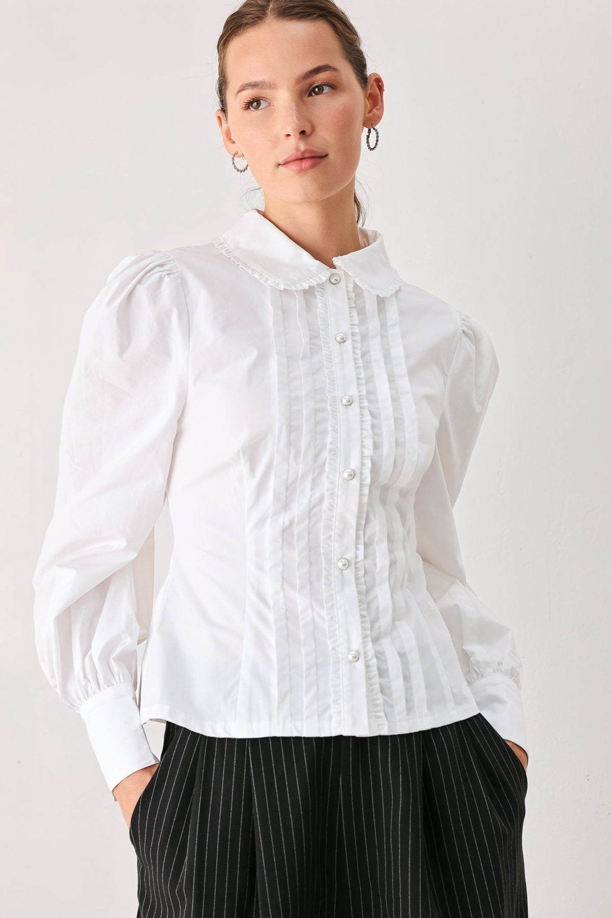 LONG-SLEEVE WOVEN TOP
