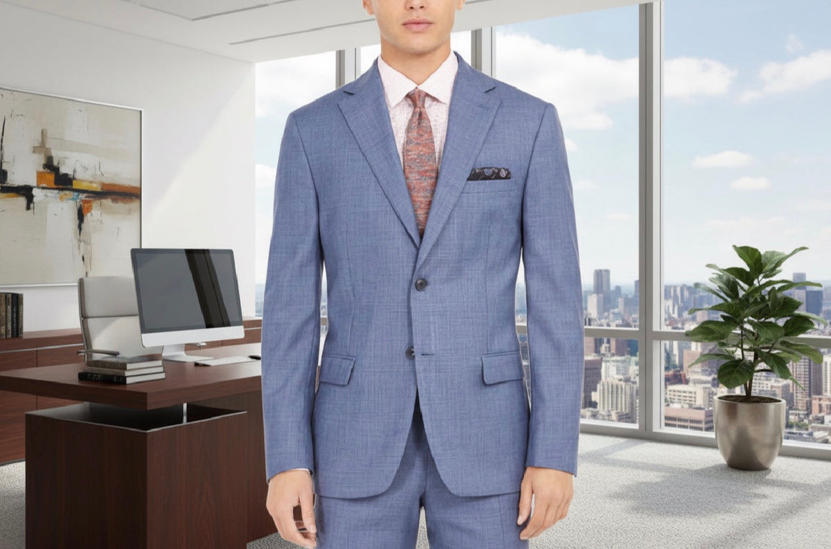 Slim-Fit Stretch Blue Plaid Suit Jacket