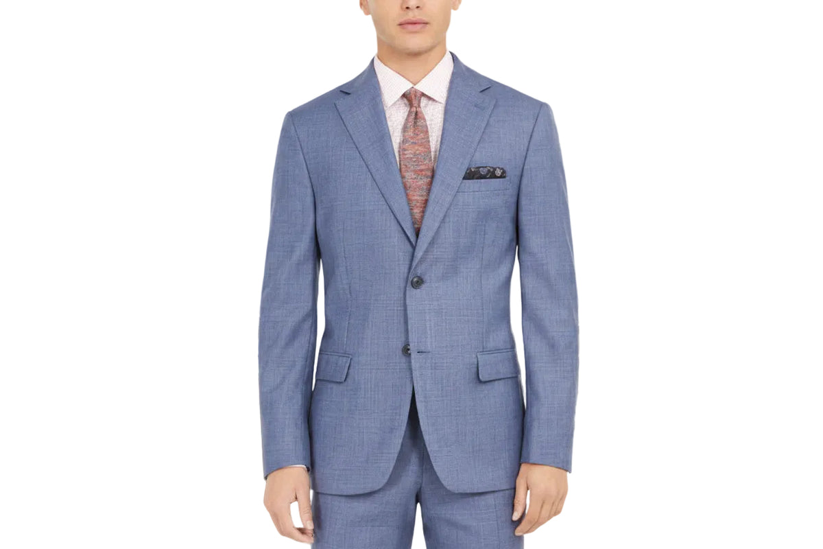 Slim-Fit Stretch Blue Plaid Suit Jacket