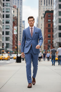 Slim-Fit Stretch Blue Plaid Suit Jacket