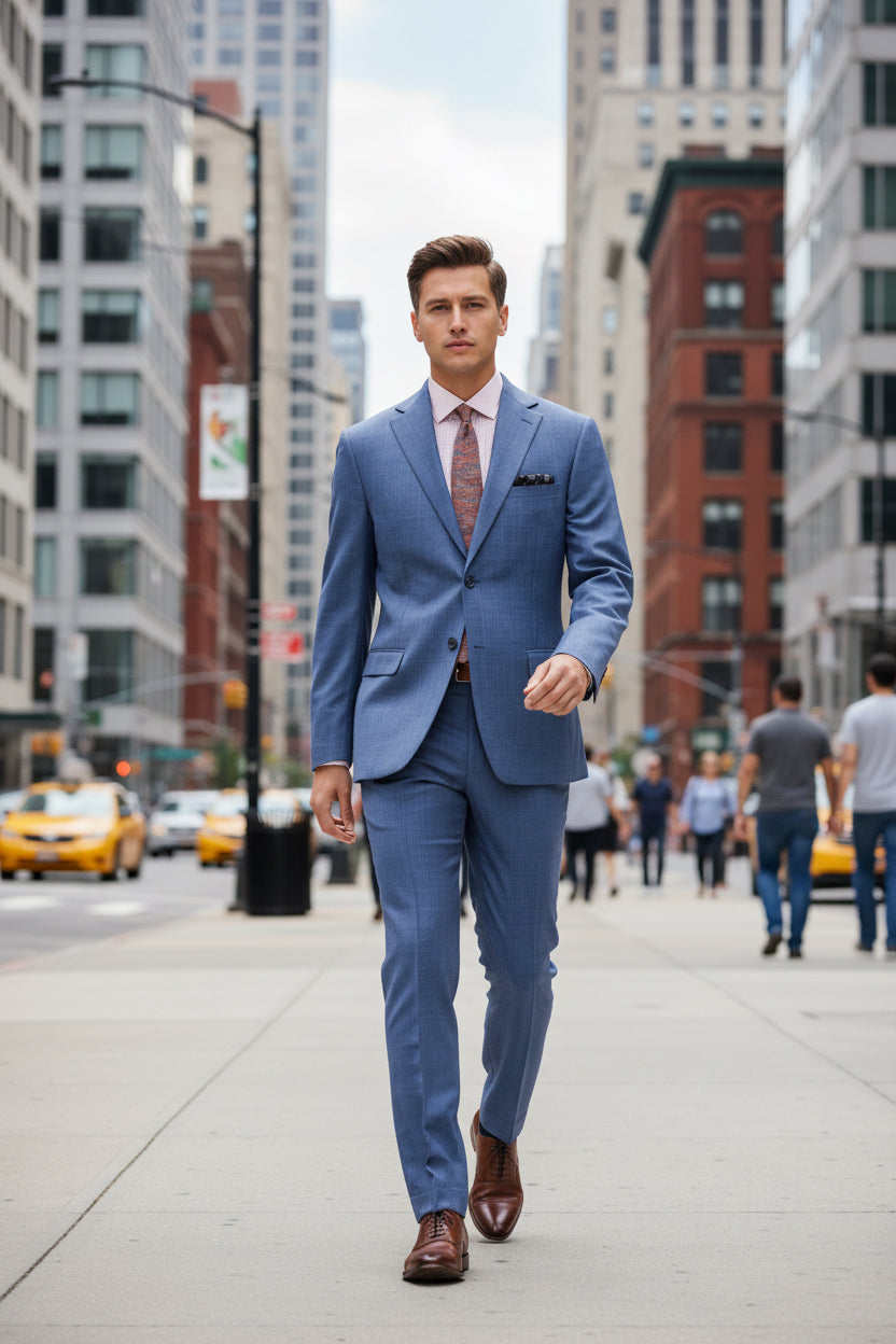 Slim-Fit Stretch Blue Plaid Suit Jacket