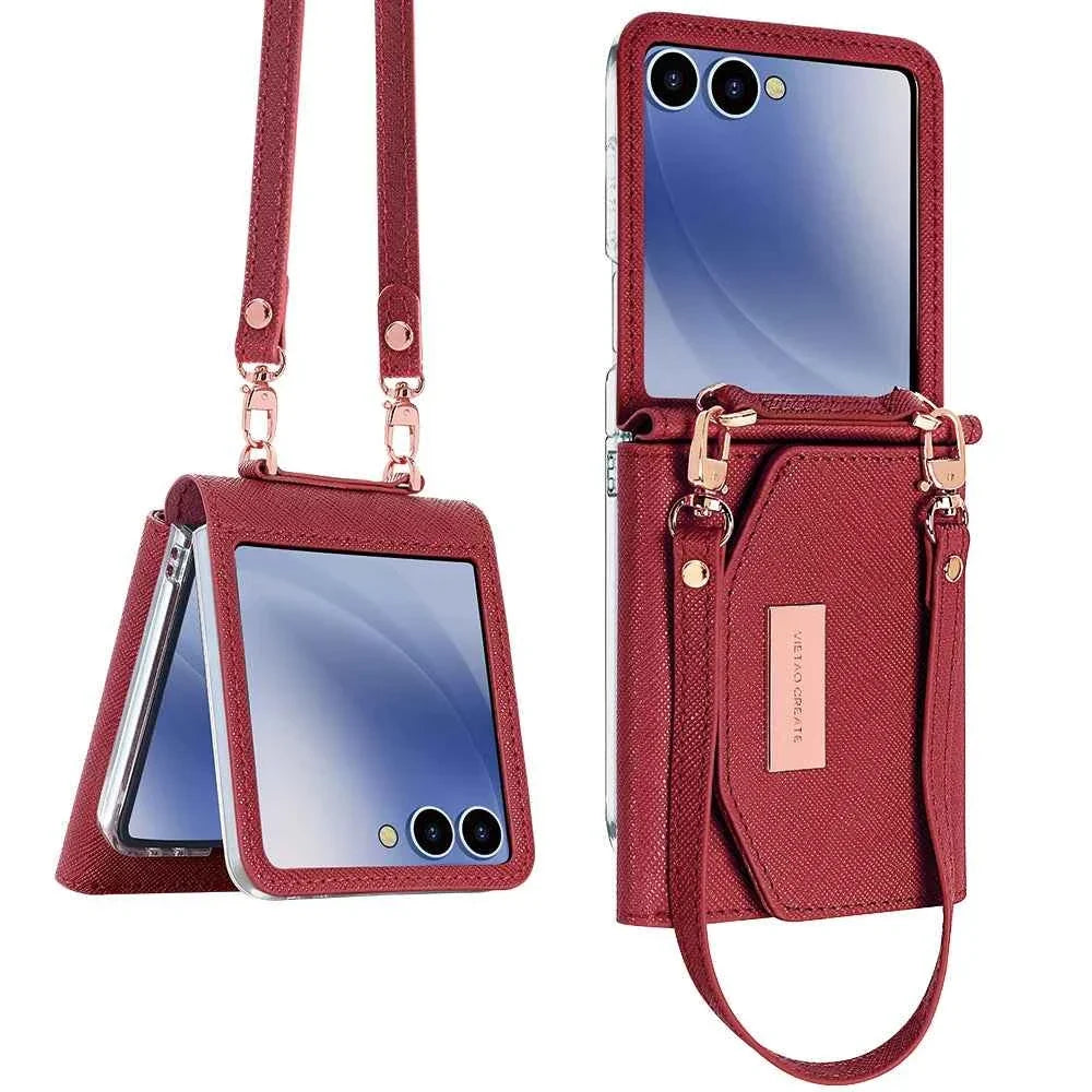 Wallet Phone Case with Wrist Strap for Galaxy Z Flip 7/6/5/4/3 Women's  Phone Cover Case