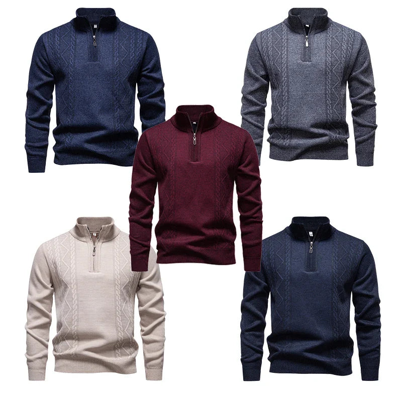 Winter Fleece-Lined Stand Collar Half-Zip Pullover