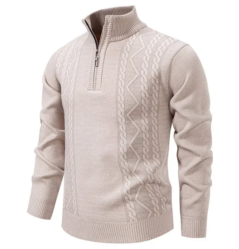 Winter Fleece-Lined Stand Collar Half-Zip Pullover