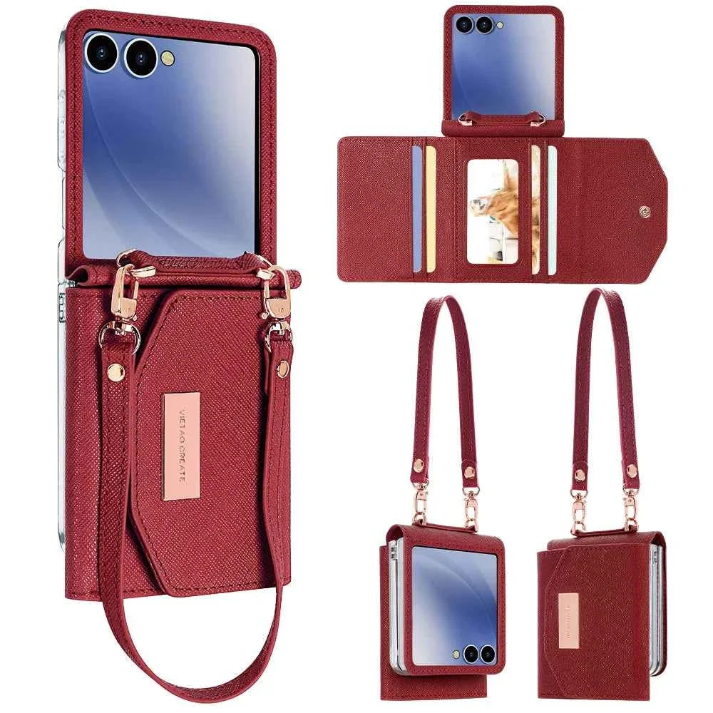 Wallet Phone Case with Wrist Strap for Galaxy Z Flip 7/6/5/4/3 Women's  Phone Cover Case
