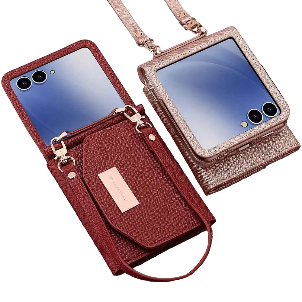 Wallet Phone Case with Wrist Strap for Galaxy Z Flip 7/6/5/4/3 Women's  Phone Cover Case