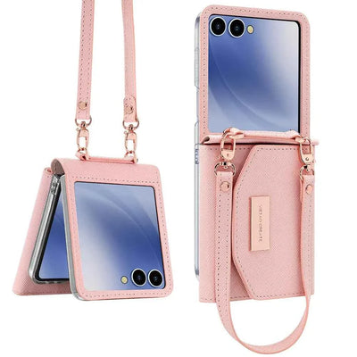 Wallet Phone Case with Wrist Strap for Galaxy Z Flip 7/6/5/4/3 Women's  Phone Cover Case