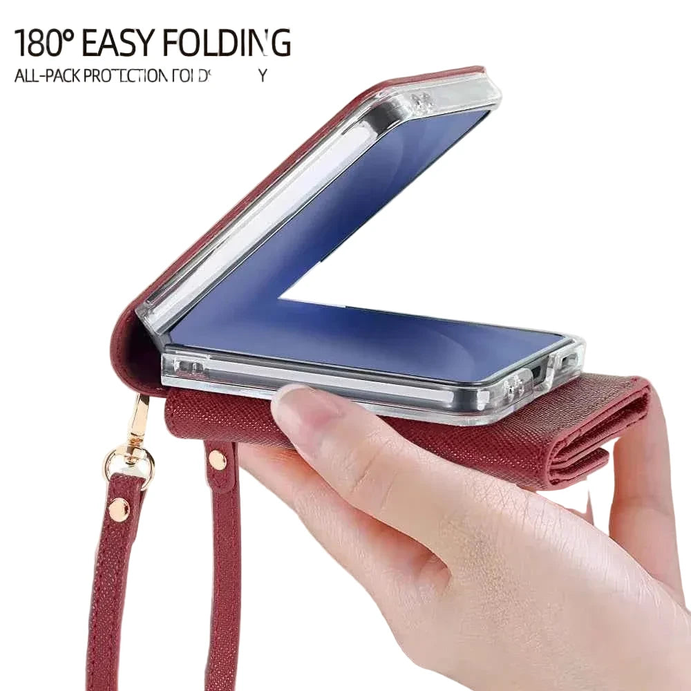 Wallet Phone Case with Wrist Strap for Galaxy Z Flip 7/6/5/4/3 Women's  Phone Cover Case