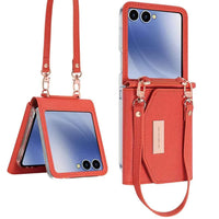 Wallet Phone Case with Wrist Strap for Galaxy Z Flip 7/6/5/4/3 Women's  Phone Cover Case