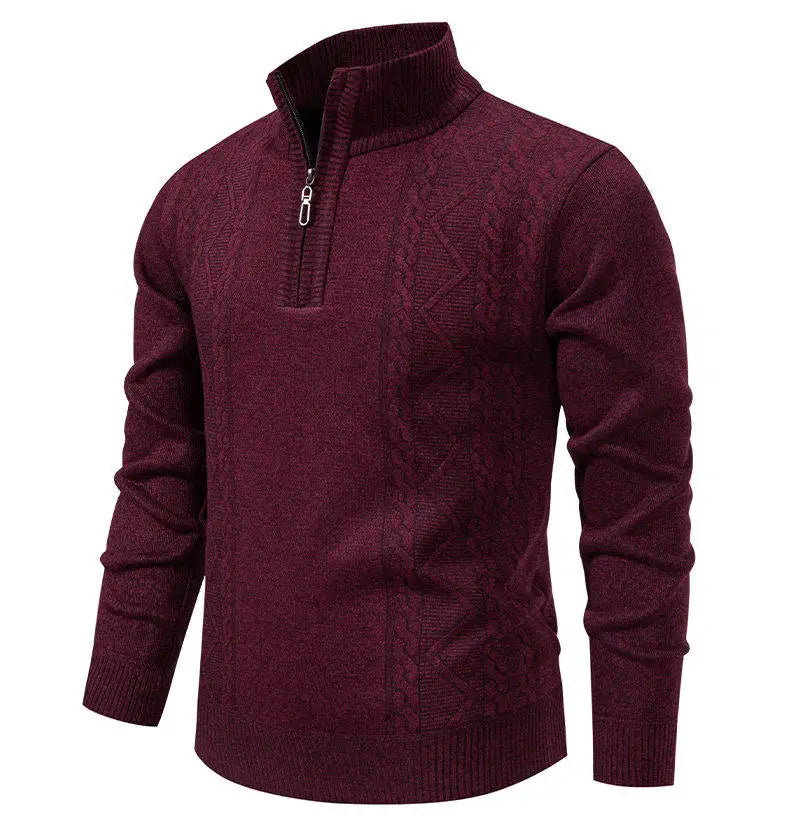 Winter Fleece-Lined Stand Collar Half-Zip Pullover