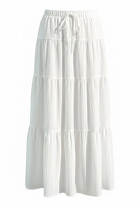 Women'S Boho Flowy White Maxi Skirt Ruffle Elastic Waist Long Skirts | Flared, Summer, a Line, High Waisted, 2026 Spring, Fall, Drawstring, Casual, Beach, Vacation, Midi Skirt with Lining