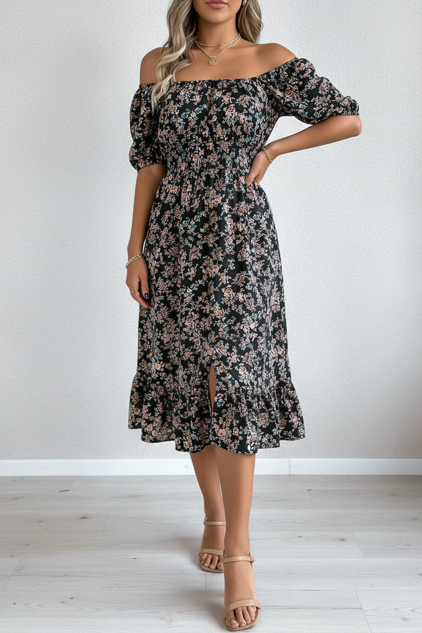 Floral Print Square Collar Dress Summer Fashion