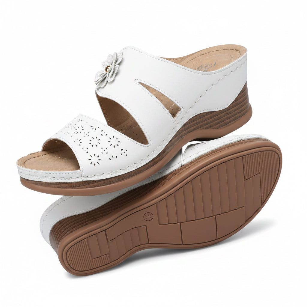 Bohemian Flower White Platform Sandals