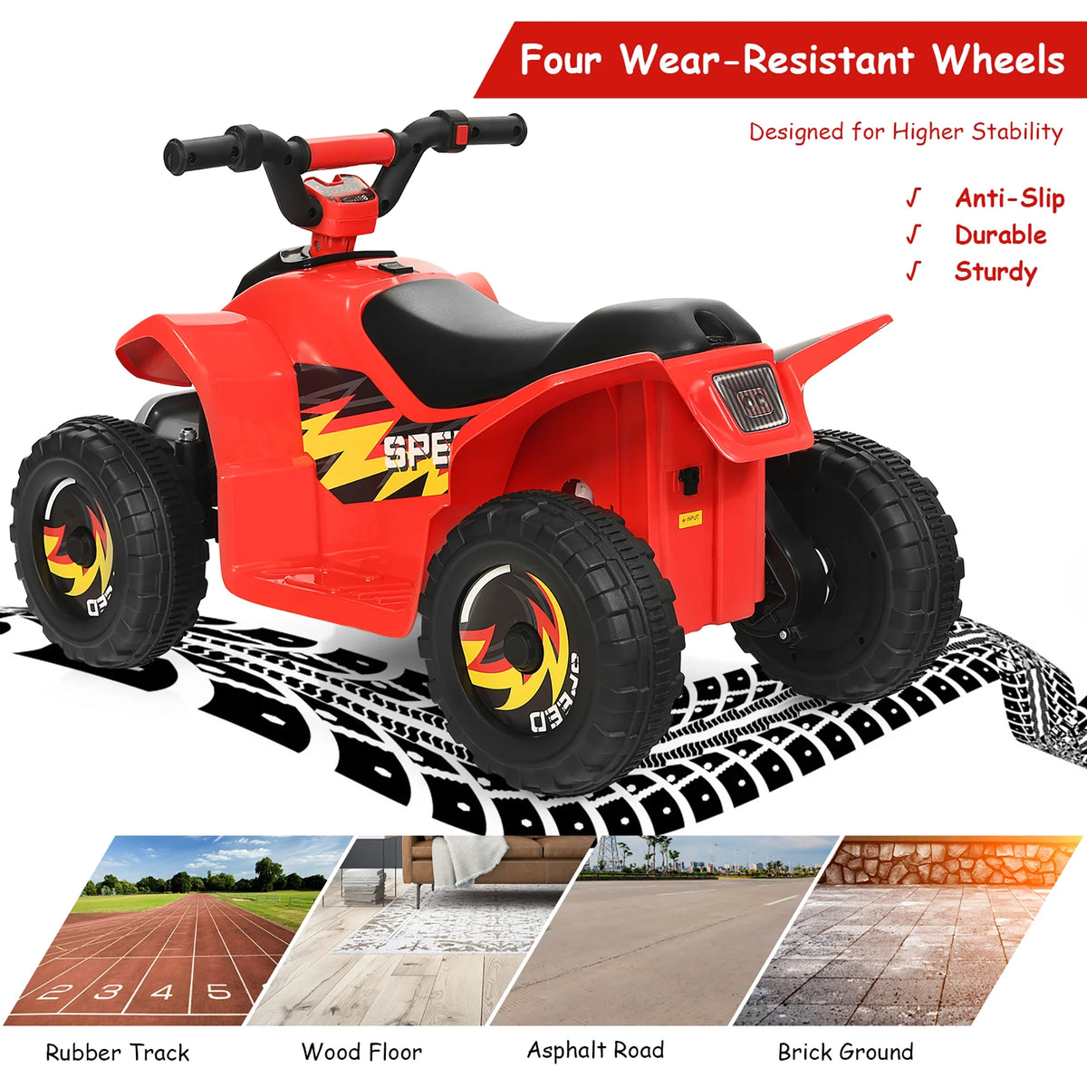 Costway 6V Kids Electric Quad ATV 4 Wheels Ride on Toy Toddlers Forward & Reverse Red