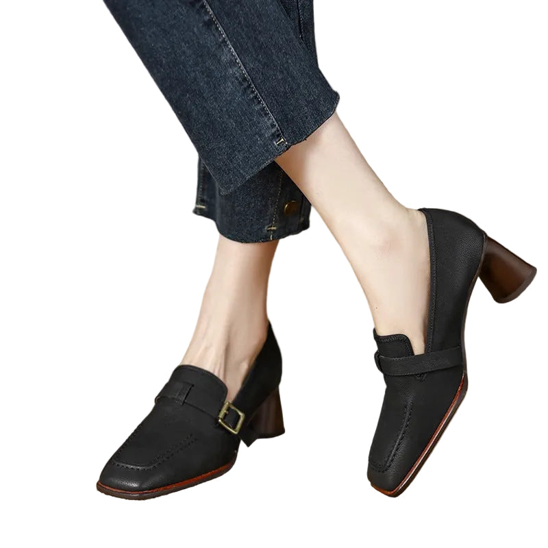 Women's Retro British Style Chunky Heel Leather Shoes