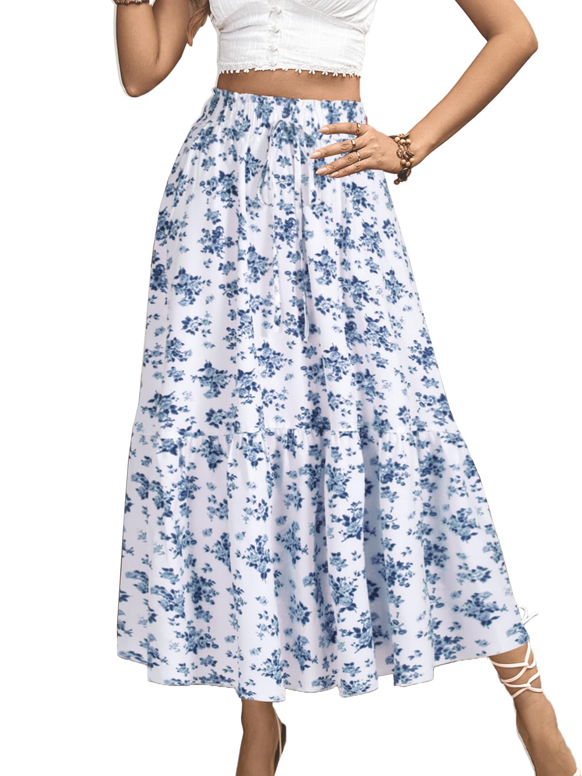 Casual Summer Trendy Tie Front Flowy Floral Print Skirt