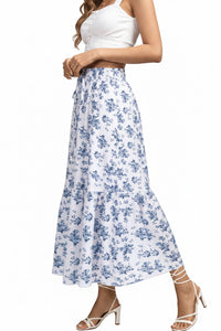 Casual Summer Trendy Tie Front Flowy Floral Print Skirt