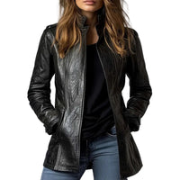 Cardigan Leather Coat with Pockets