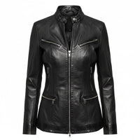 Cardigan Leather Coat with Pockets