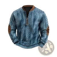 Men's Cable Knit Half Zip Sweater with Leather Accents